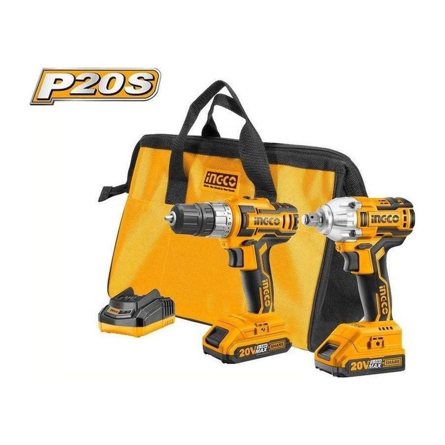 Ingco Ingco CKLI2007 20V Li-Ion Cordless 2pc Combo Kit: Drill & Wrench, Power Tools Drills & Drivers — Southend Philippines