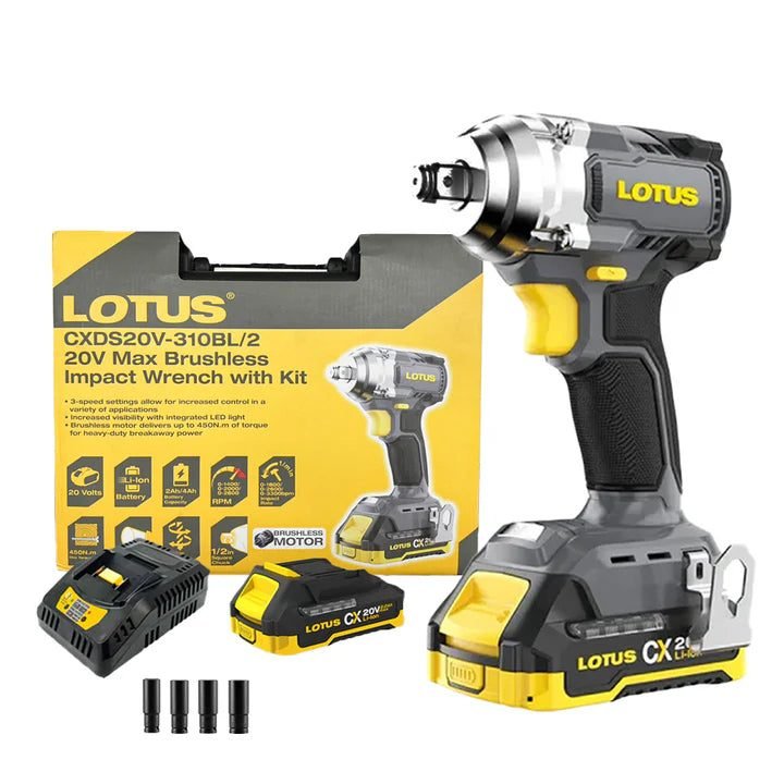 Lotus Lotus CXDS20V-310BL/2 Cordless Impact Wrench W/ Accessories Kit 20V, Power Tools Drills & Drivers — Southend Philippine