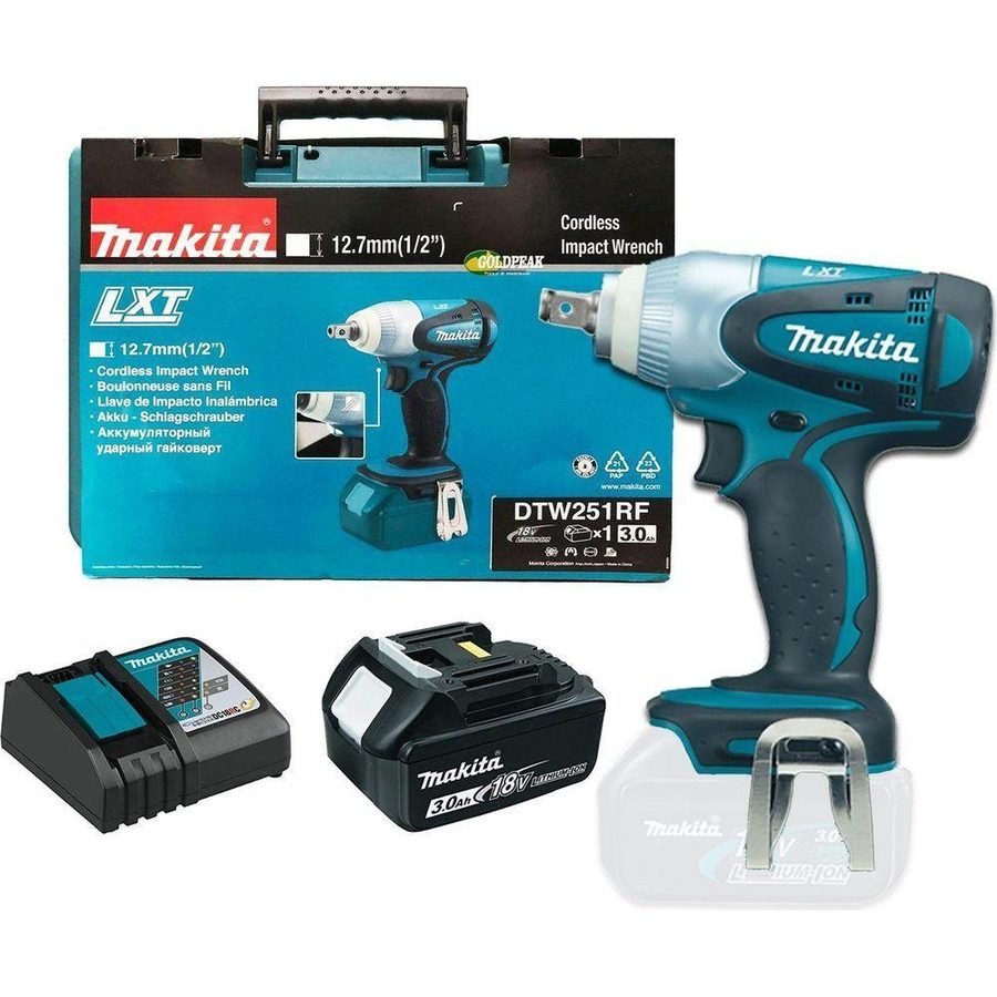 Makita Makita DTW251RF 18V Cordless Impact Wrench 1/2" Drive 230Nm (LXT) [Kit], Power Tools Drills & Drivers — Southend Phili