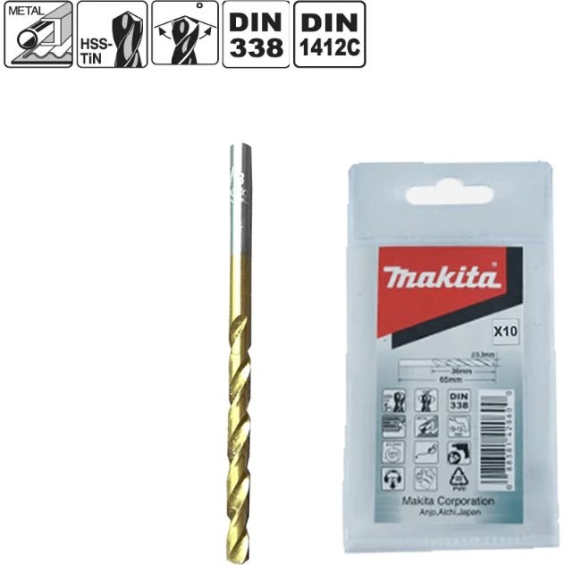Makita Makita HSS-TiN Metal Drill Bit (Pouch Pack) [10pcs Per Pack], Power Tools Drills & Drivers — Southend Philippines