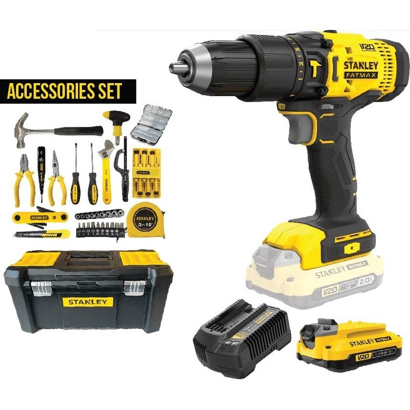 Stanley Stanley SCD711C1H 20V Cordless Hammer Drill 13mm + 100pcs Set, Power Tools Drills & Drivers — Southend Philippines