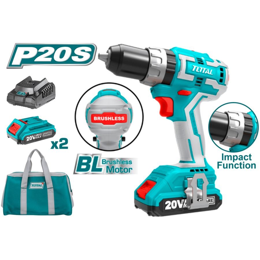 Total Total TIDLI20608 20V Cordless Brushless Hammer Drill / Impact Drill, Power Tools Drills & Drivers — Southend Philippine