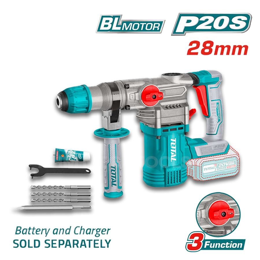 Total Total TRHLI20288 Li-Ion Rotary Hammer 20V 28mm (Base), Power Tools Rotary & Demolition — Southend Philippines