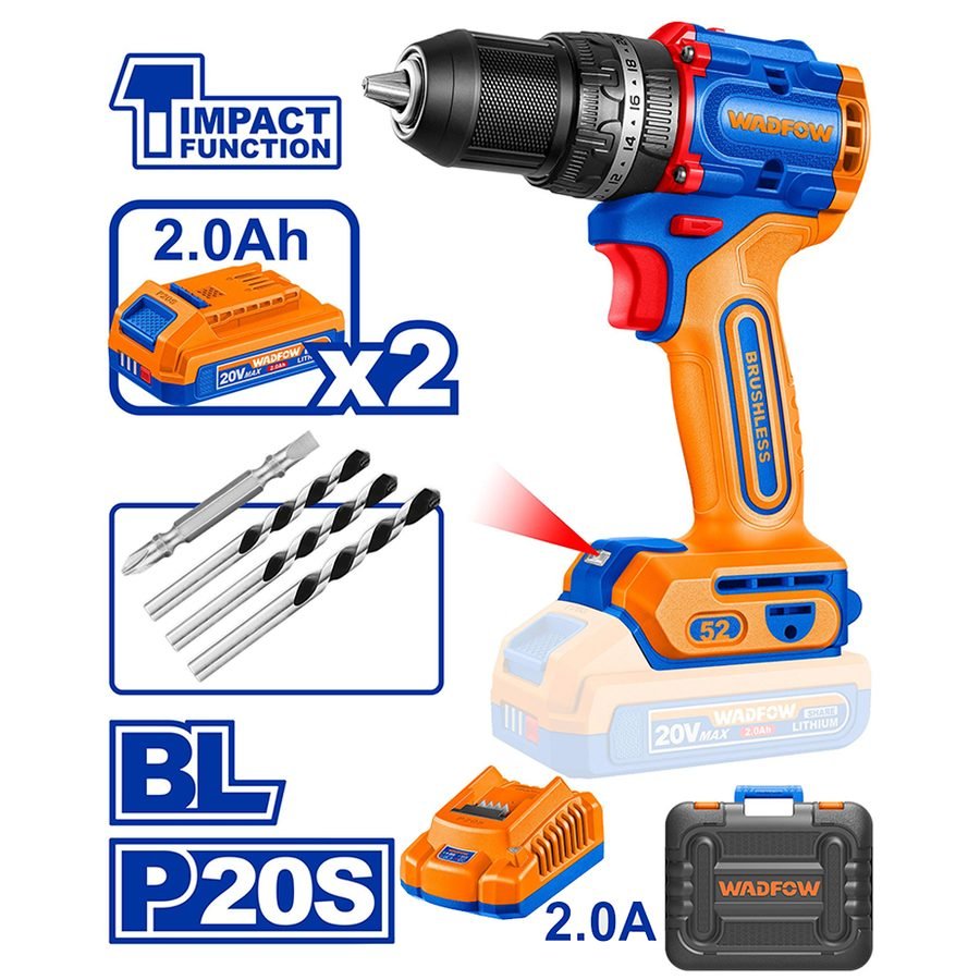 Wadfow Wadfow WCDP5281 Cordless Impact Drill 20V 52nm, Power Tools Drills & Drivers — Southend Philippines