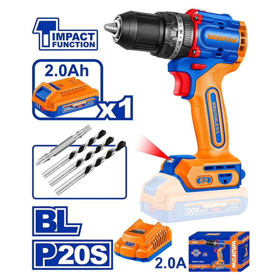 Wadfow WCDP5282 Cordless Impact Drill 20V 52nm