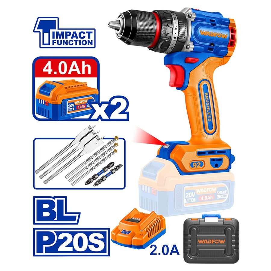 Wadfow Wadfow WCDP9281 Cordless Impact Drill 20V 92Nm, Power Tools Drills & Drivers — Southend Philippines