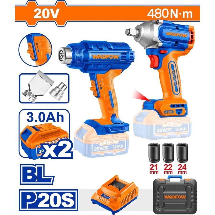 Wadfow Wadfow WOS241091 Li-Ion Cordless 20V 2pcs Combo Kit, Power Tools Drills & Drivers — Southend Philippines