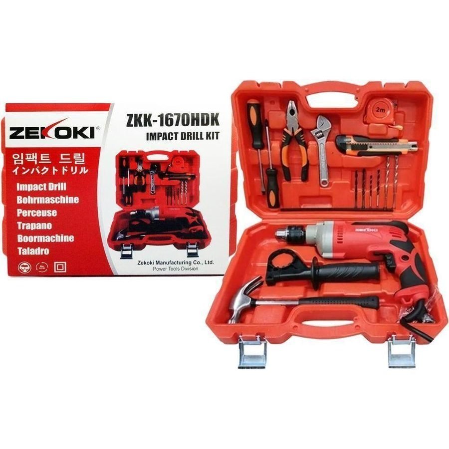 Zekoki Zekoki ZKK-1670HDK Hammer Drill Kit Set (With Hand Tools & Accessories), Power Tools Drills & Drivers — Southend Phili