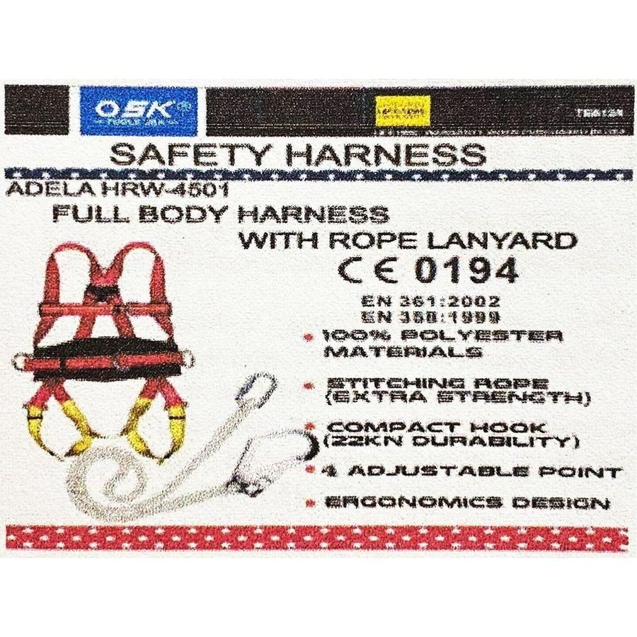 OSK OSK TE5124 Full Body Safety Harness With Lanyard With Big Hook, PPE Fall Protection — Southend Philippines