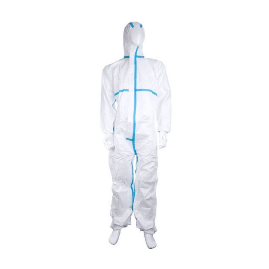 PPE Suit With Hood Blue Tape