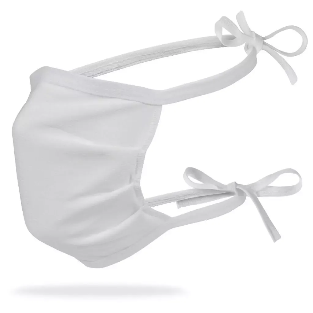 Reusable 3-Layer Tie-On Cotton Face Mask, White