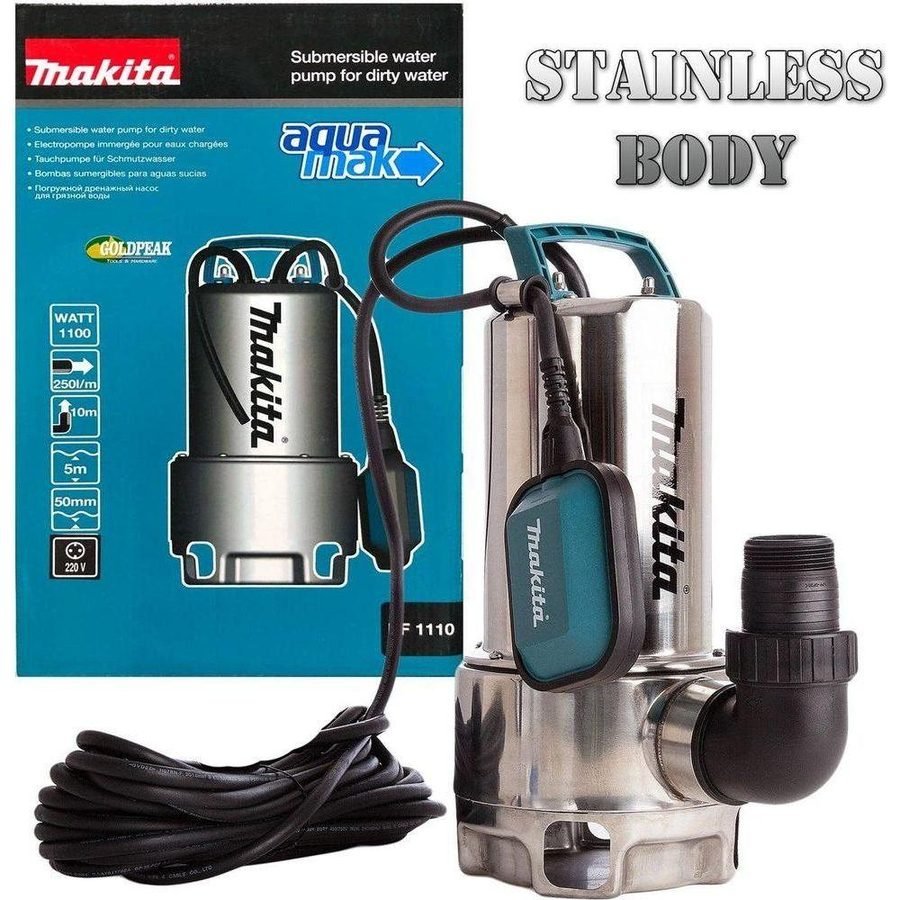 Makita Makita PF1110 Stainless Submersible Pump (Dirty Water) 1100W [1-1/2HP], Pumps & Motors Submersible Pumps — Southend Ph